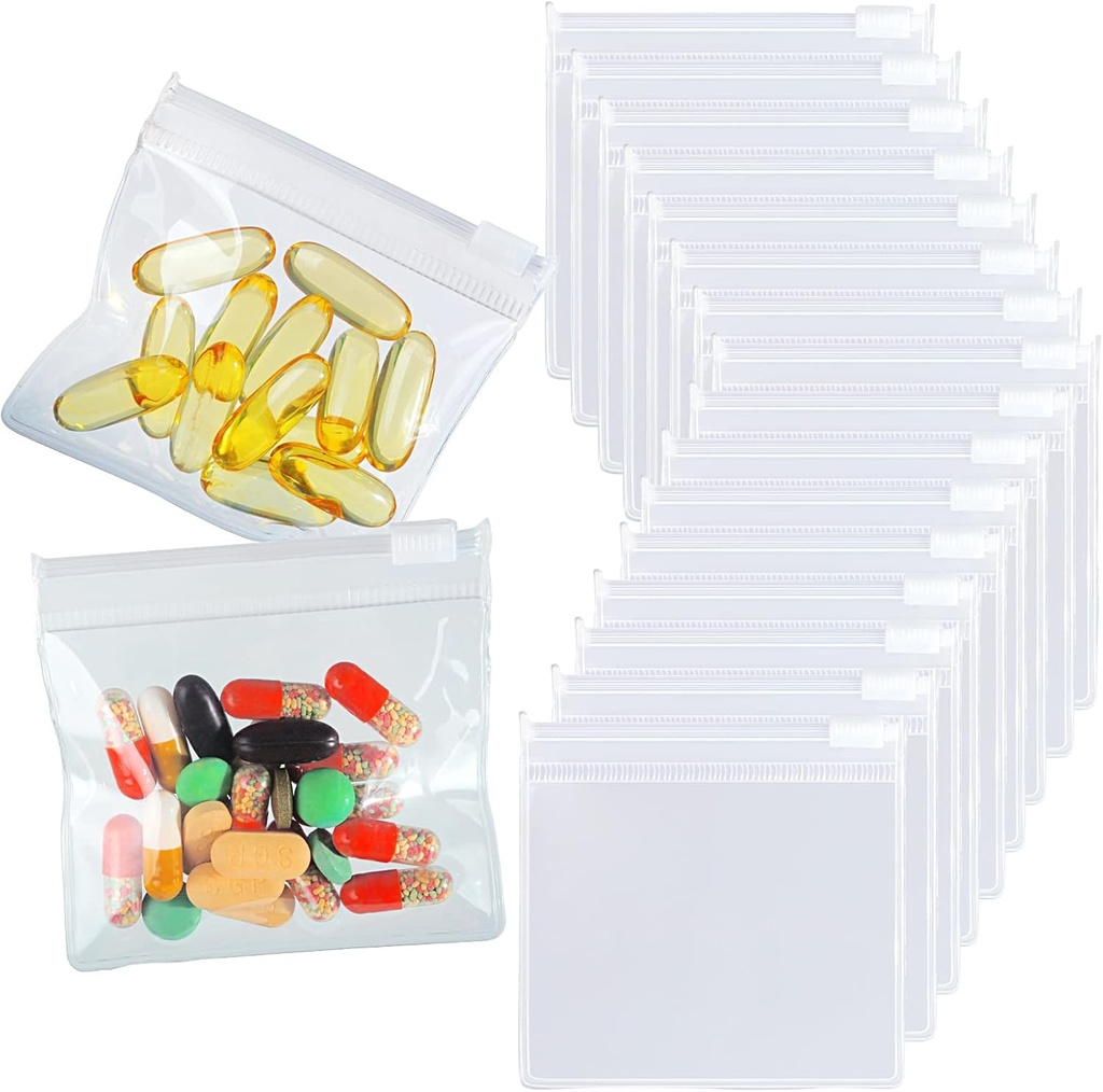 Sacs de poche de 18 paquets - sans BPA, transparent, 3 x 2,75 pouce, réutilisable, poche de pilules à fermeture éclair pour le voyage, la médecine, les bijoux, les pièces pour petits bateaux