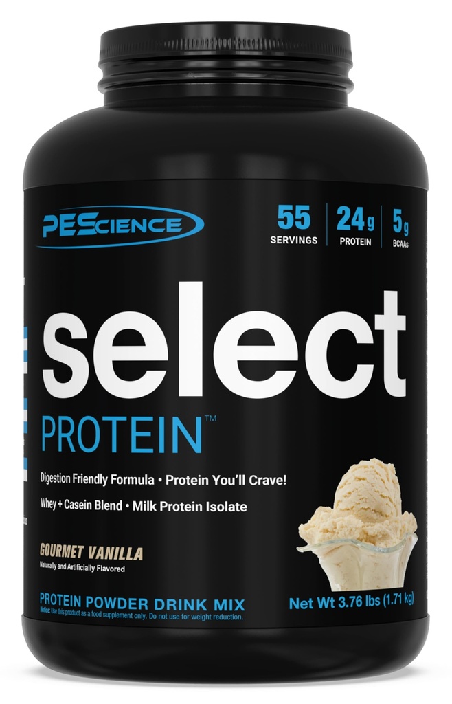 PEScience Select Poudre de protéines, mélange de lactosérum et de caséine, poudre de protéines propres pour les femmes et les hommes, faible teneur en calories, faible teneur en glucides, kéto, sans gluten - Vanille gourmande - 55 portions