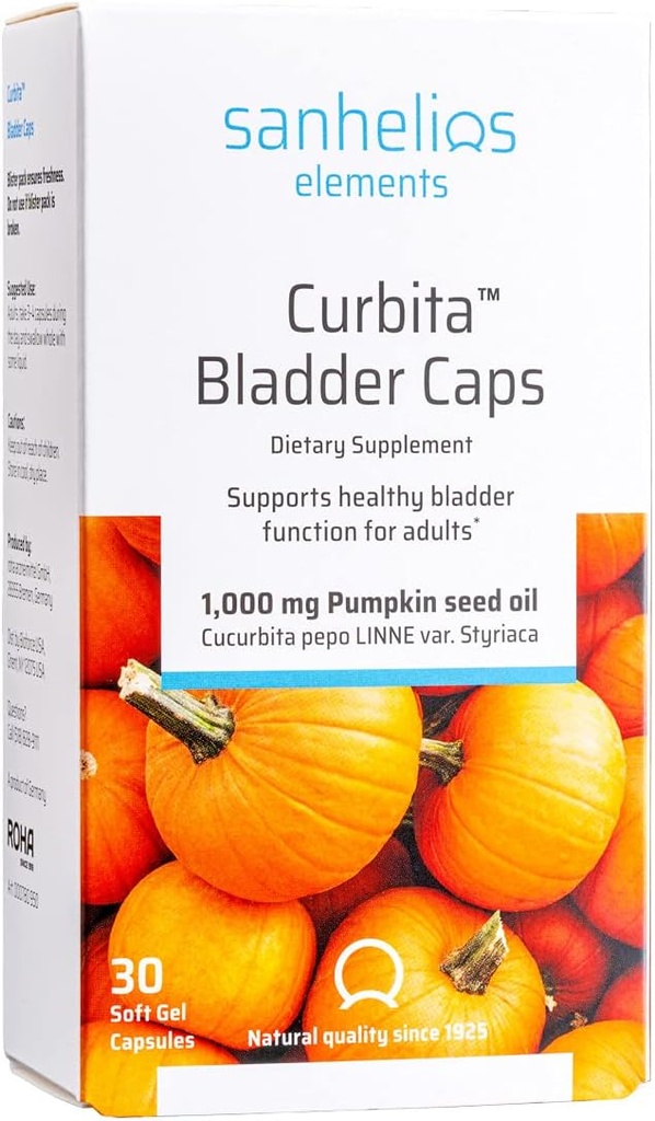 Sanhelios Curbita Bladder Caps Pumpkin Seed Oil 1000mg - Gesunde Bladder Function Support Supplement für Männer und Frauen - Non-GMO, Zuckerfrei, Konservierungsfrei, Glutenfrei - 30 Softgel Capsules