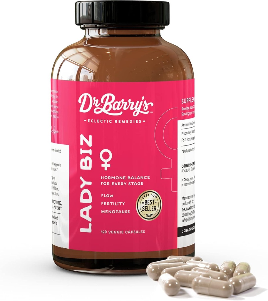 Dr. Barry's Lady Biz | Hormonelle Balance für Frauen | Fertilität & Menopause Unterstützung für Frauen, Estrogen & Stimmung Unterstützung. 120 Kapseln, 30 Tage Versorgung