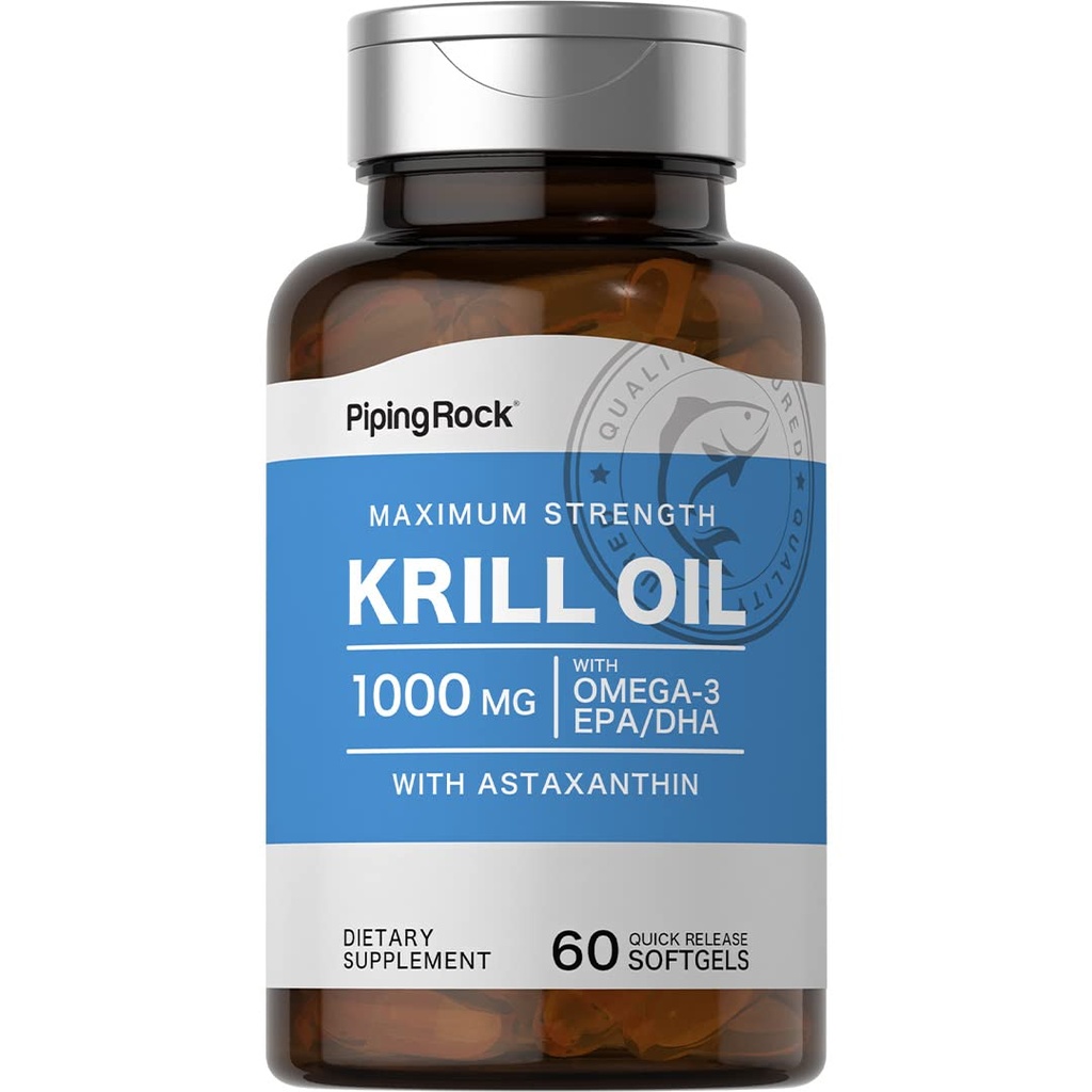 Piping Rock Krill Öl 1000 mg Softgels | 60 Count | mit Omega 3, EPA, DHA | Non-GMO, Glutenfrei