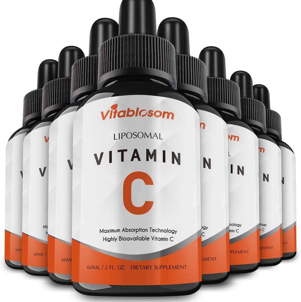 Vitamine liposomique C 2000mg Liquide pour adultes, haute absorption VIT C, Maximiser la vitamine C, Bon pour système immunitaire et antioxydant, 60ML (8 bouteilles)