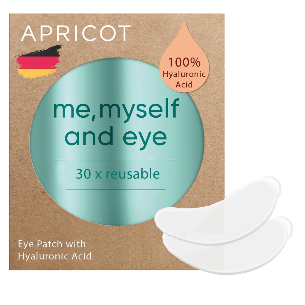 APRICOT Eye Patchs with Hyaluronique Acid (pack of 1) I Anti-Aging Eye Pads "Me,Myself and Eye" Je réduit les rides oculaires Je réutilisable eye patchs I Silicone pads contre les rides J'ai fabriqué en Allemagne