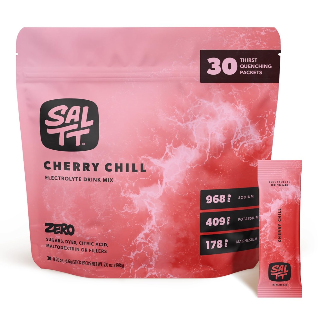 SALTT Elektrolyte Pulver Flavored Drink Mix - Cherry Chill - 30 Hydration Packets - Magnesium, Kalium, Natrium, Trace Minerals - Zero Sugar & Gluten Free - Travel Essentials