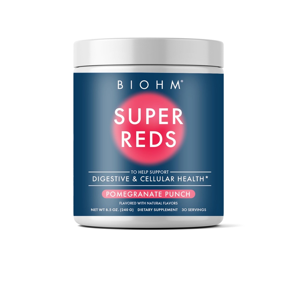BIOHM Super Reds, Beet Root Powder Antioxidant Beets und Smoothie Mix mit Tart Cherry Extract und 19 Red Whole Foods verpackt mit Präbiotics und Probiotics, Non-GMO, Rot Berry Flavor (30 Portionen)