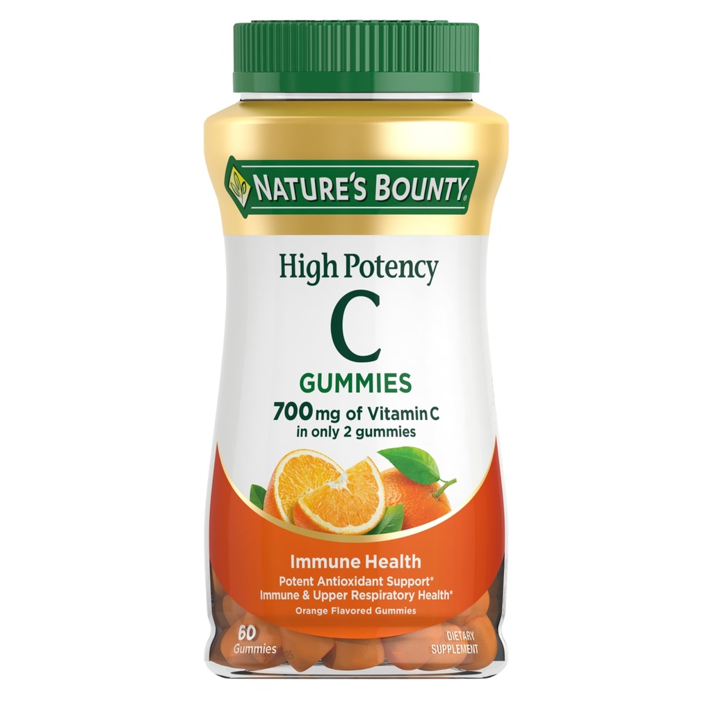NatureS Bounty Vitamine C Gummies 700mg, Vitamine C haute puissance Gummies à croquer pour les adultes, Supplément de soutien immunitaire, Supplément diététique, Arôme orange, 60 Ct