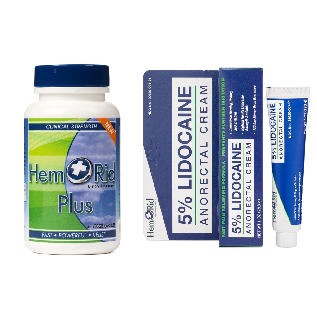 HemRid Plus & Lidocaine Cream Bundle: Umfassende Pflege für Hämorrhoid Discomfort, Gefertigt in den USA