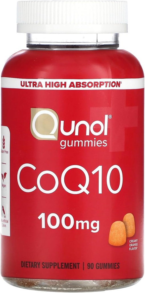 Qunol CoQ10 Gummis, CoQ10 100mg, Delicious Gummy Supplements, Coenzym Q10 hilft Herzgesundheit, Vegan, Glutenfrei, Ultra High Absorption - 90 Count