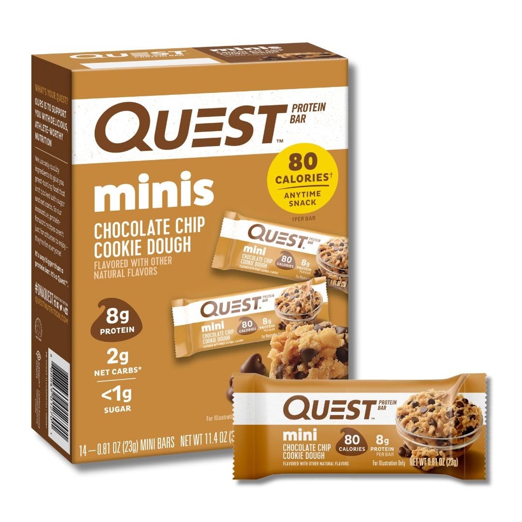 Quest Nutrition Mini Chocolate Chip Cookie Dough Protein Bars, 8g Protein, 1g Zucker, 2g Net Carbs, Glutenfrei, 14 Count