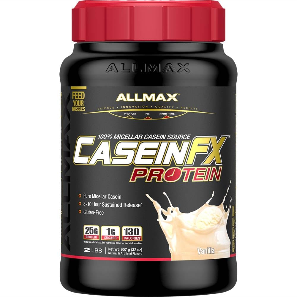 ALLMAX caséine-FX protéines, vanille - 2 lb - 25 grammes de protéines à libération lente par scoop - faible teneur en glucides et zéro sucre ajouté - 27 portions approximatives