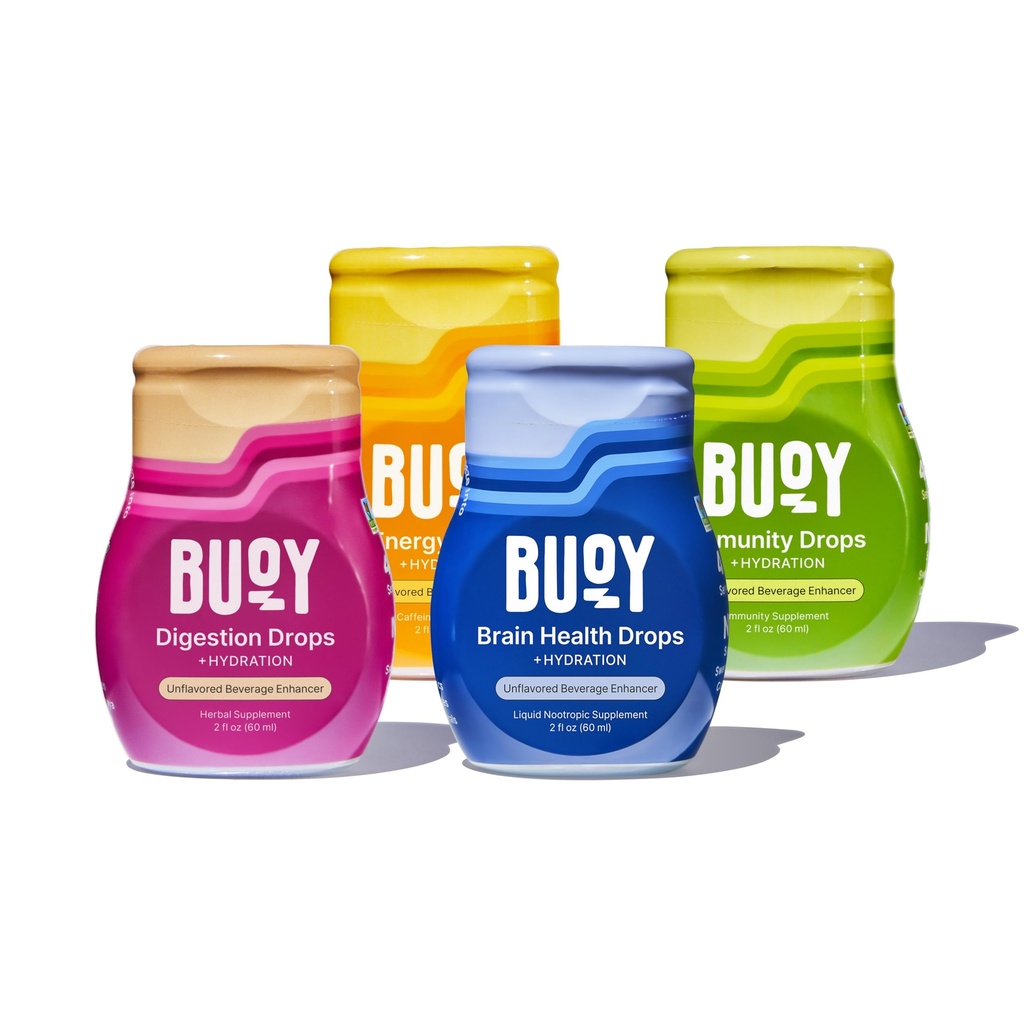Buoy Elektrolyt Tropfen Variety Pack Verdauung + Gehirn + Energie + Immunität | 160 Servierungen | Kein Zucker, keine Süßungsmittel | Dietitian Empfohlen | Trace Minerals | Unflavored, Subtle Mineral Taste
