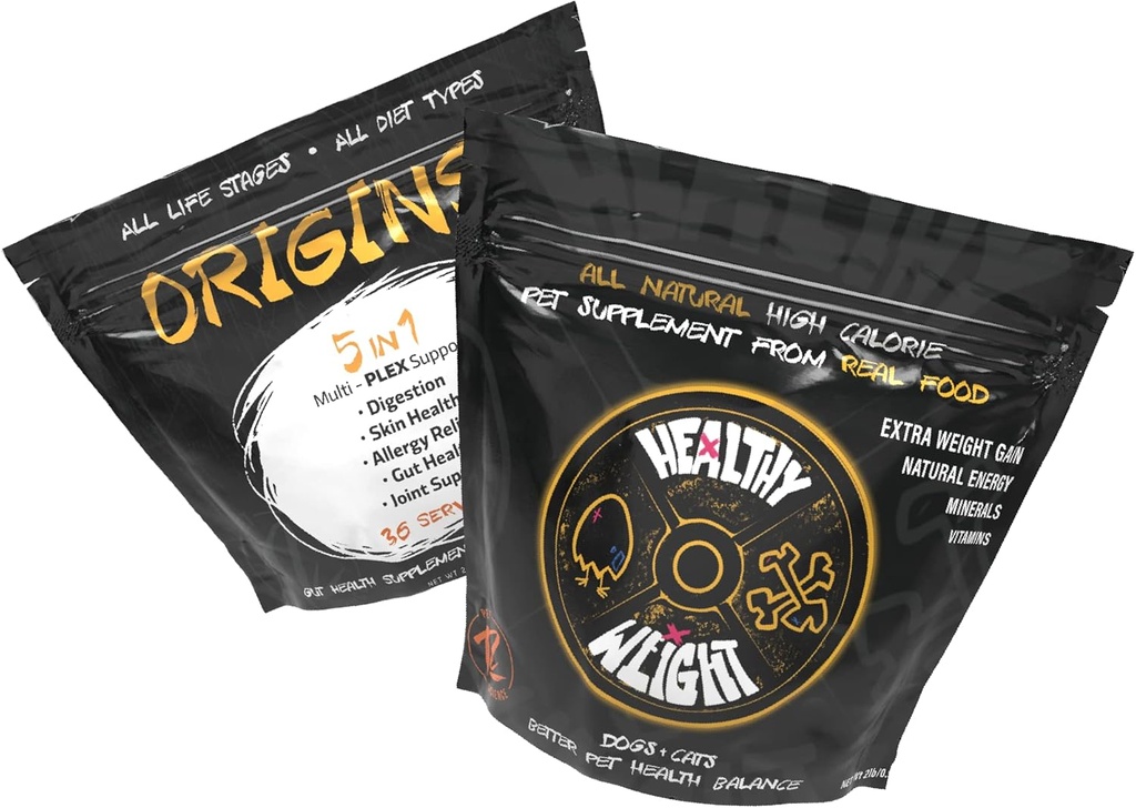 Rogue Pet Science Medium Dog Bundle mit Ursprung Canine 5-in-1 Hundefutter Topper und gesundes Gewicht natürliches Gewicht Gainer für Hunde