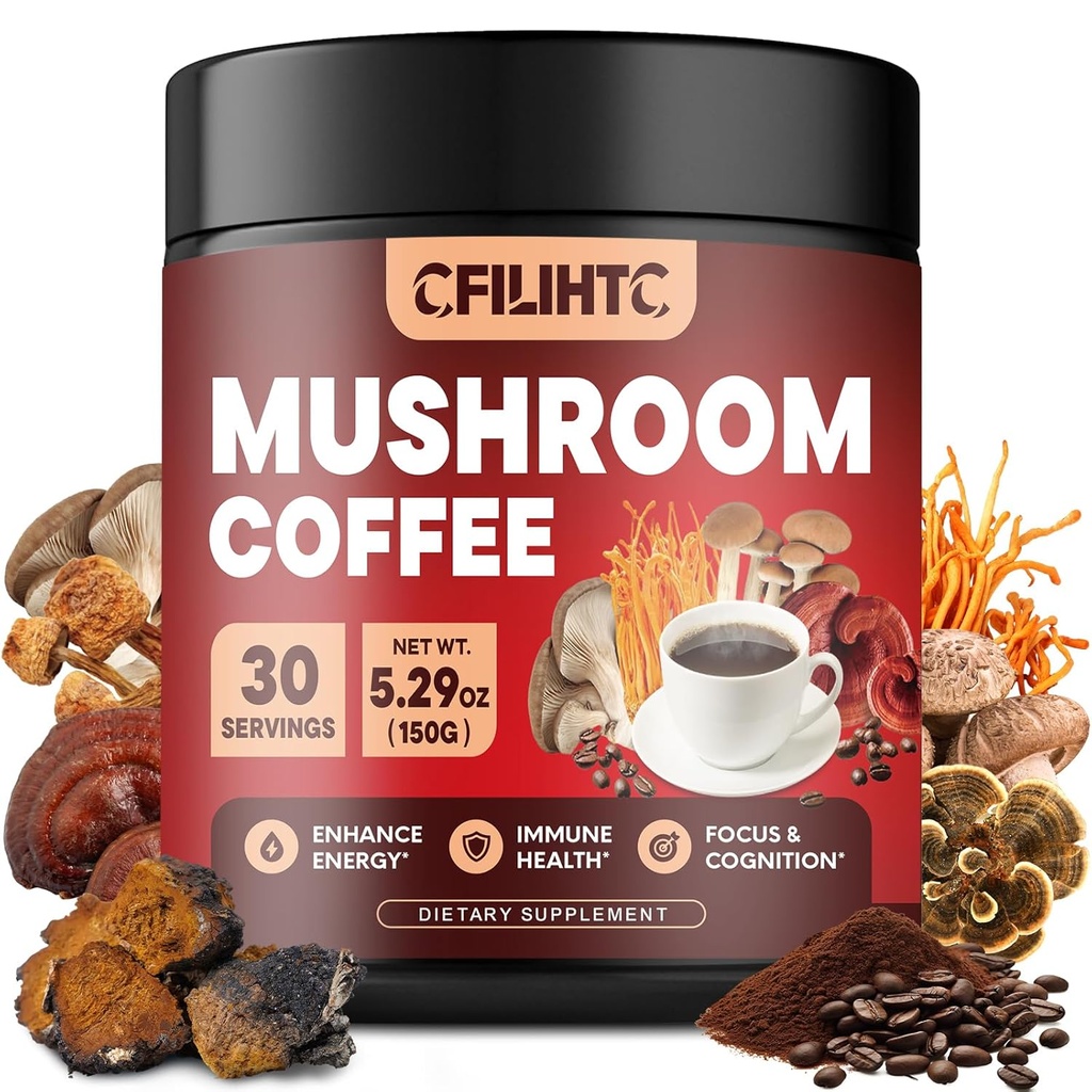Pilz-Kaffee - kolumbianische Pilz-Pulver Instant-Kaffee mit Lion's Mane, Reishi, Chaga, Cordyceps & More - 150g Pilz Kaffee Alternative für Energie, Fokus, Mental Clarity & Immune Unterstützung