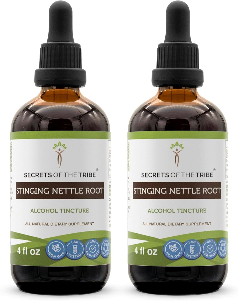 Secrets de l'extrait d'alcool de la racine de l'ongle de Tribe, gouttes d'herbes à haute puissance, teinture faite de l'ongle de Sting Urtica Dioica Système respiratoire et urinaire Santé 2x4 oz