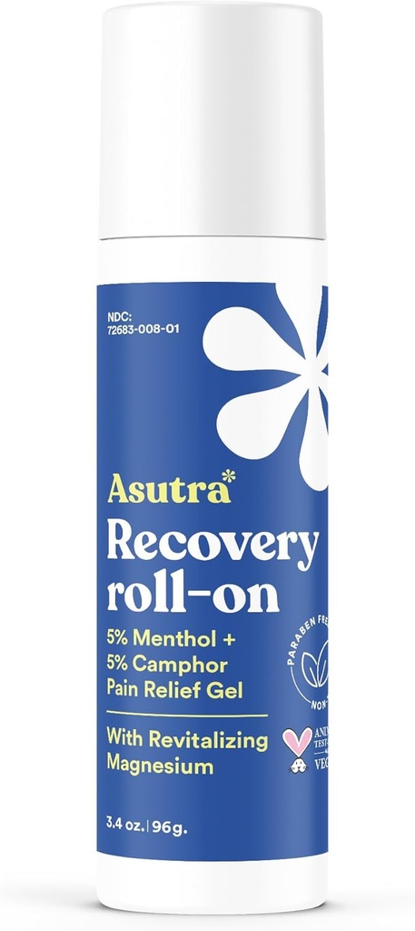 ASUTRA Recovery Roll-On Gel, 3,4 oz - Cooling and Warming Sensation, Temporary Relief von Muskelstörung und Soreness, Mess-Free Applicator, Menthol, Campher und Premium-Quality Magnesium