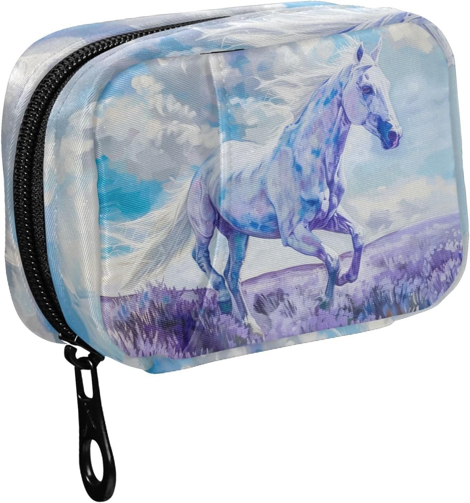 Fustylead Aquarell weißes Pferd in Lavender Feld Pille Organizer Fall mit Reißverschluss 2 Zeiten ein Tag für Vitamin und Ergänzung, 7 Tage Reise Organizer Medizin Fall