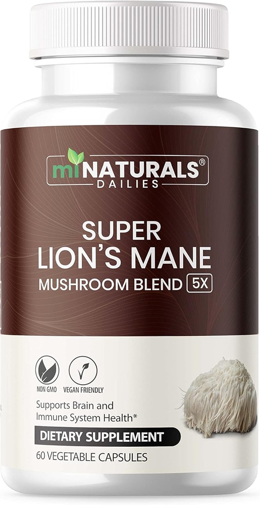 MINATURALS Lions Mane Supplement Kapseln - 5 Pilz Complex Hilft mit Immunsystem und Gehirn Gesundheit - Chaga, Reishi, Shiitake, Lions Mane und Maitake Pilzextrakte