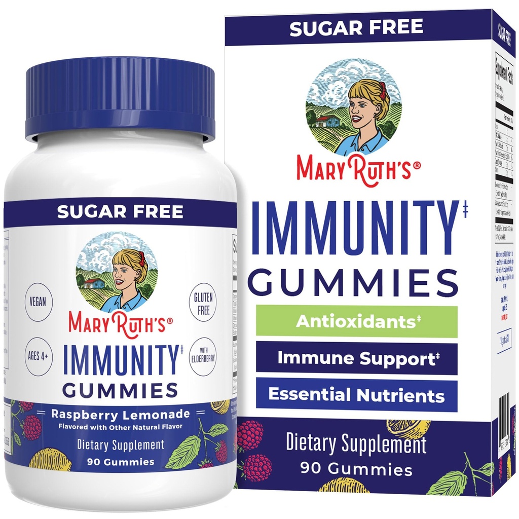MaryRuth Organics Sugar Free Immunity Gummies (Gommies sans sucre) Powerful Blend (Gommies sans alcool) Vitamine C & Zinc (Vitamine D3 & Echinacea) Supplément de soutien immunitaire (Gommies pour enfants et adultes) Vegan (Végétalien) Non OGM (GMO) 90ct