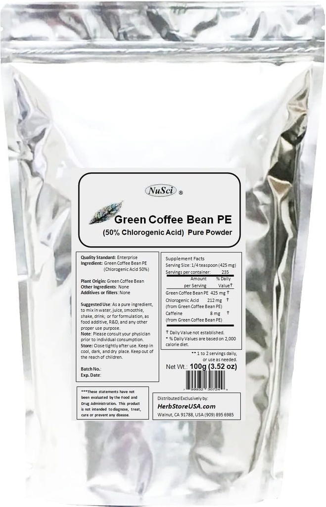 Poudre d'extrait de café vert, acide chlorogène à 50 % normalisé (100 grammes (3,52 oz))