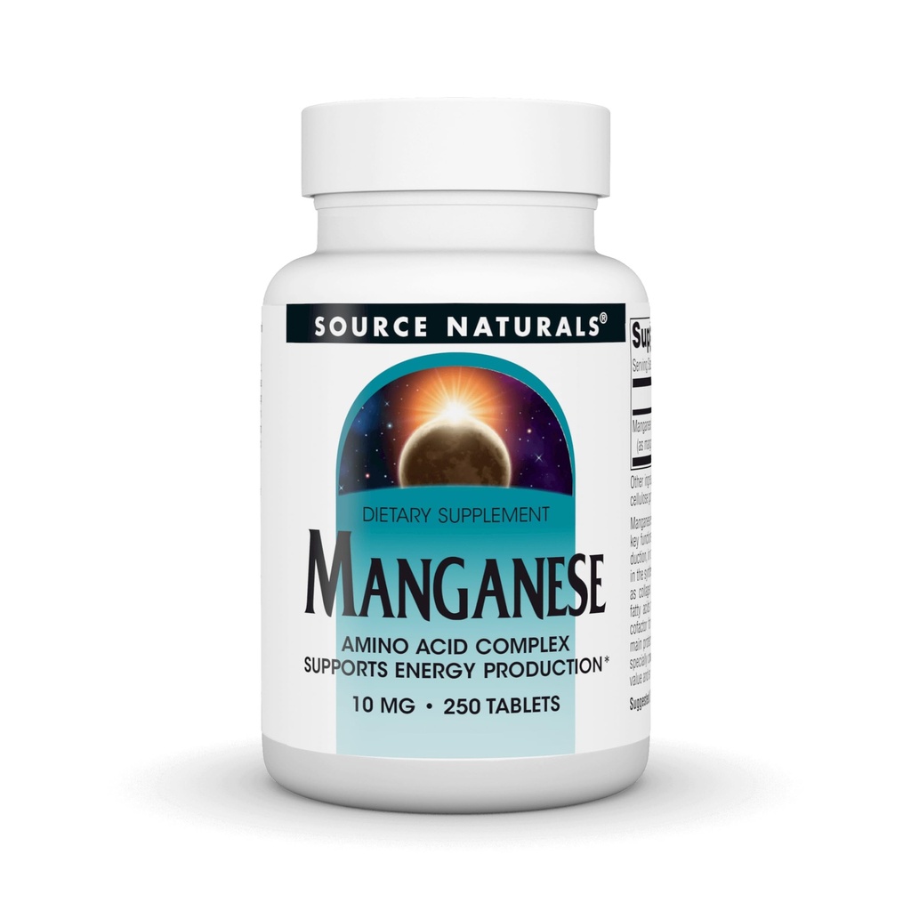 Source Naturals Manganèse, chélate d'acide amino - supporte la production d'énergie - 250 comprimés