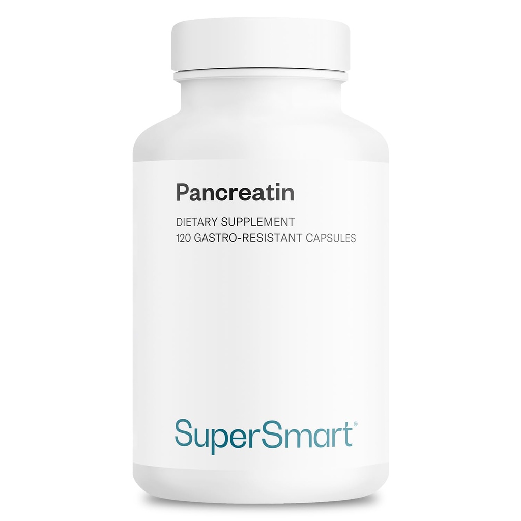 Supersmart - Pancreatin 10X 4000 pro Tag (Extra Strength) - Verdauungsenzymergänzung - mit Protease, Lipase, Amylase, Trypsin - Gesunde Verdauungsunterstützung | Non-GMO & Gluten Free - 120 DR Kapseln