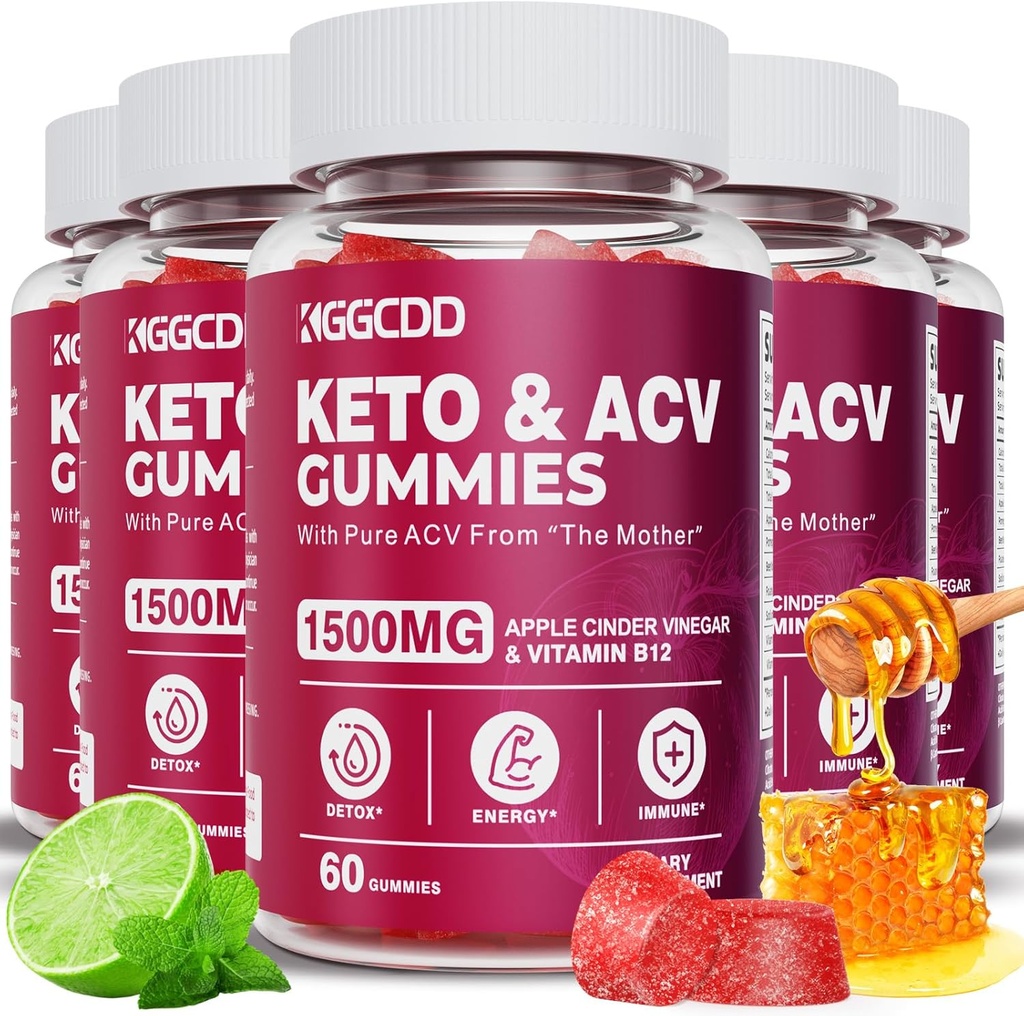 (5 Pack) Keto ACV Gummies Extreme1500MG Keto Gummies Apfel Apfelessig Formuliert mit Granatapfel-Blütensaft Pulver B12 Vegan Non GMO 300 Gummis