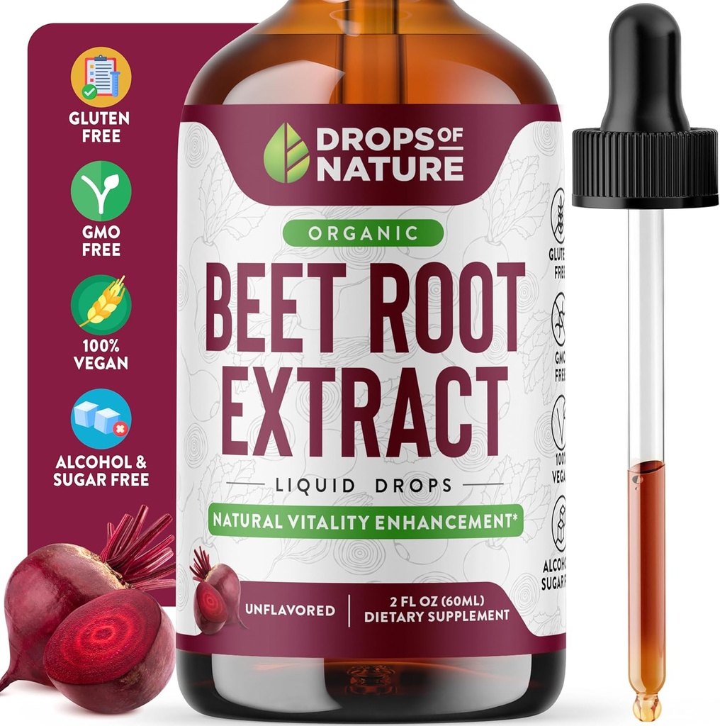 Beet Root Liquid Supplement - Made with Organic Beets Extract - Vegan und Pure - Höhere Potenz als Gummis, Chewables und Kapseln - Unterstützt Energie, Vitalität & Zirkulation (Unflavored, 60mL)