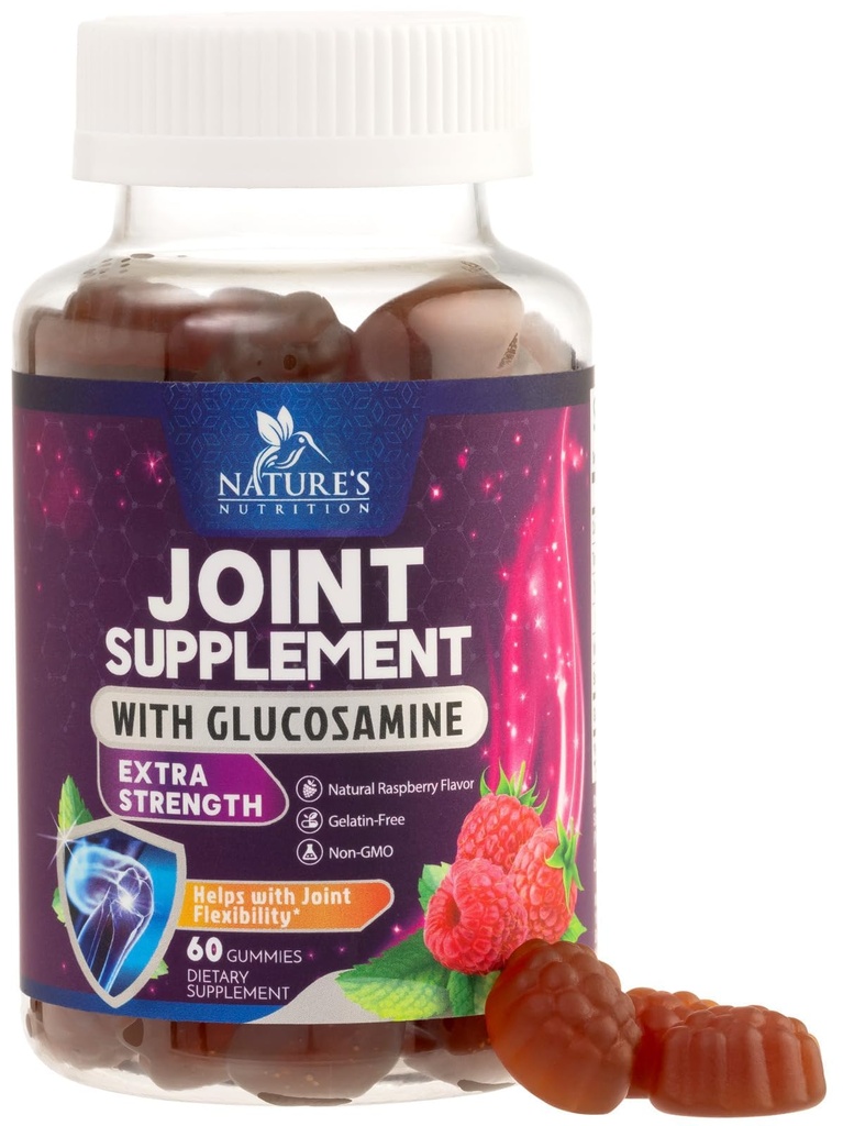 Joint Support Gummis Glucosamine Plus Vitamin E - Nature's Joint Support Supplement für schädliche Störungen für Rücken, Knie und Hände - Cartilage & Joint Health & Flexibilität Support - 60 Gummis
