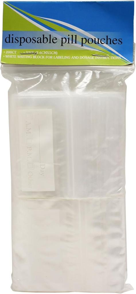 Ensemble de 200 sacs à pilules jetables à fermeture éclair 3" x 2" avec zone de bloc d'écriture blanc pour l'étiquetage facile