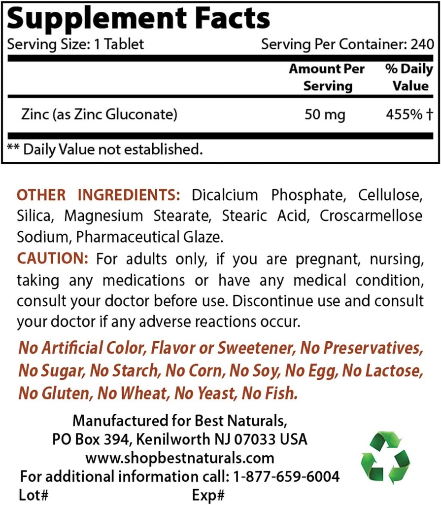 Gluconate de zinc 50mg et vitamine B12 6000 mcg