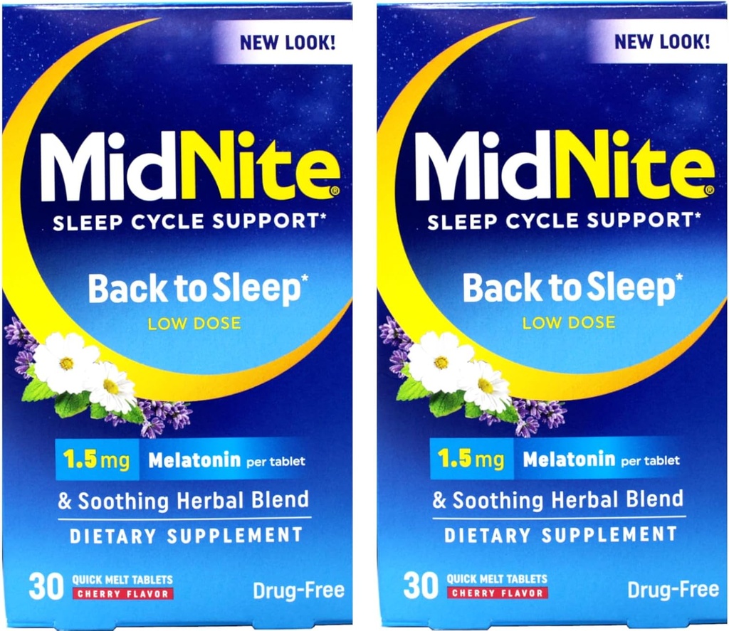 Midnite aide au sommeil pour l'insomnie occasionnelle, 30 comprimés de cerise à croquer (Paquet de valeur de 2)