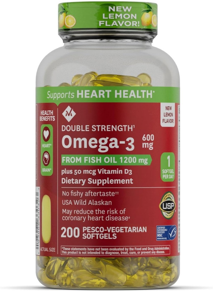 Marque du membre 600mg Oméga-3 de l'huile de poisson avec 50 mcg de vitamine D3 (200 Nombre)