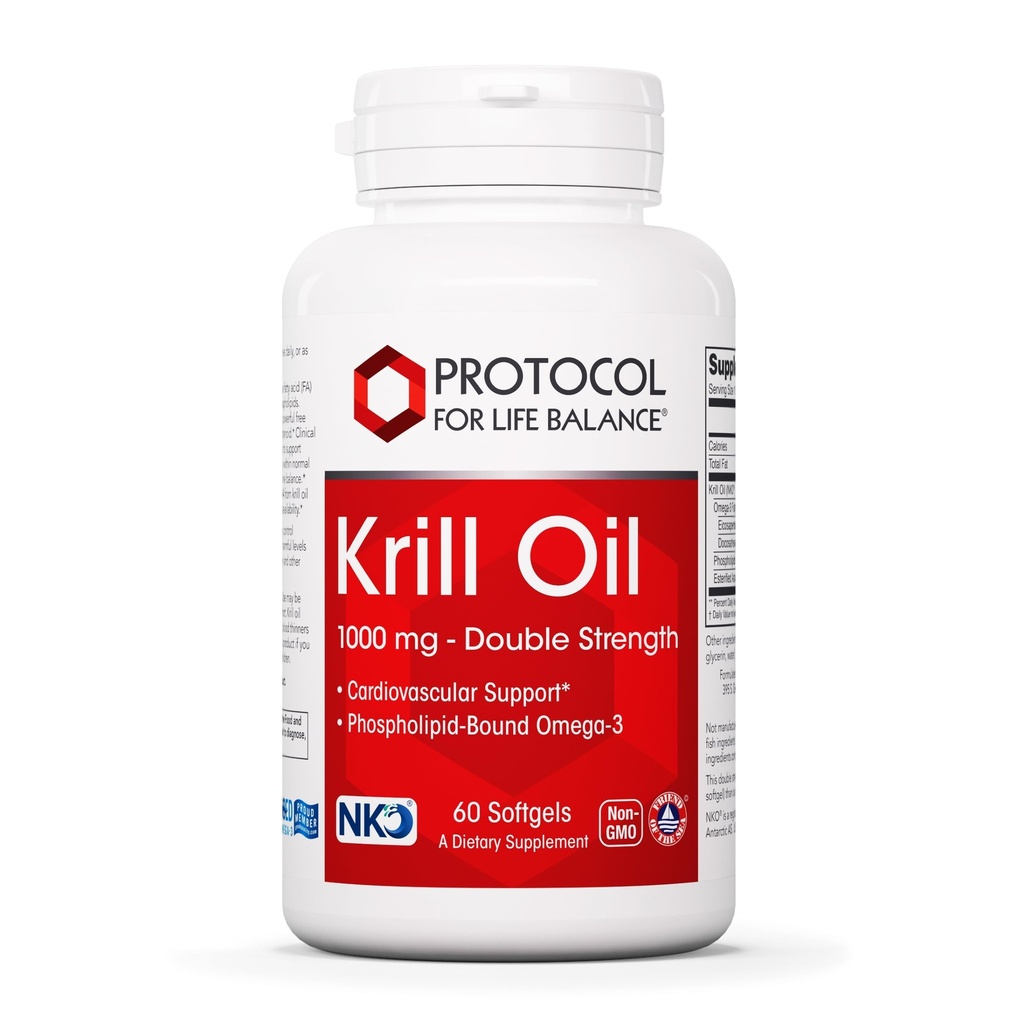 PROTOKOLL FÜR LIFE BALANCE Krill Oil 1000mg - Extra Strength Krill Oil Supplement - DHA & EPA - mit Astaxanthin - Support Herz, Gehirn, Gelenke - Non-GMO & Halal - 60 Softgels