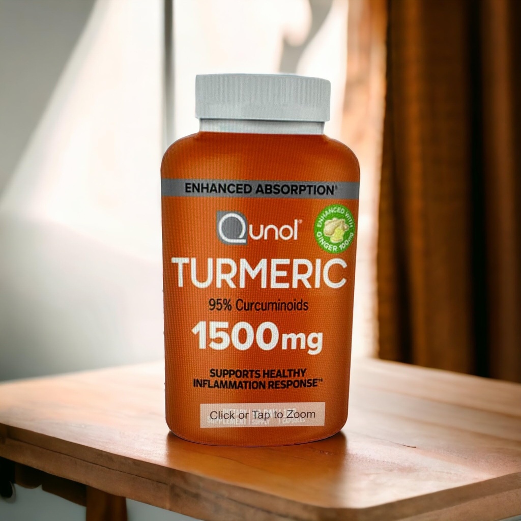 Kurkuma Curcumin mit schwarzem Pfeffer und Ginger, Qunol 1500mg Kurkumaextrakt mit 95% Curcuminoide, Enhanced Absorption, Unterstützt gesunde Entzündungsreaktion, 180 vegetarische Kapseln