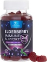 Elderberry Gummies mit Vitamin C, D3 und Zink - Immununterstützung Gummy für Kinder & Erwachsene, Black Elderberry Extract Gummy Immune Health Support Supplement, Black Elder Berry Vitamin - 60 Gummies