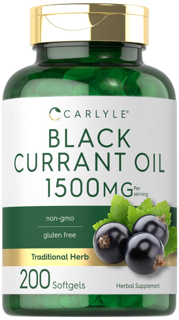 Carlyle Black Currant Oil Softgels (en anglais seulement) 1500mg (en anglais seulement) 200 Count (en anglais seulement) Non-OGM et sans gluten