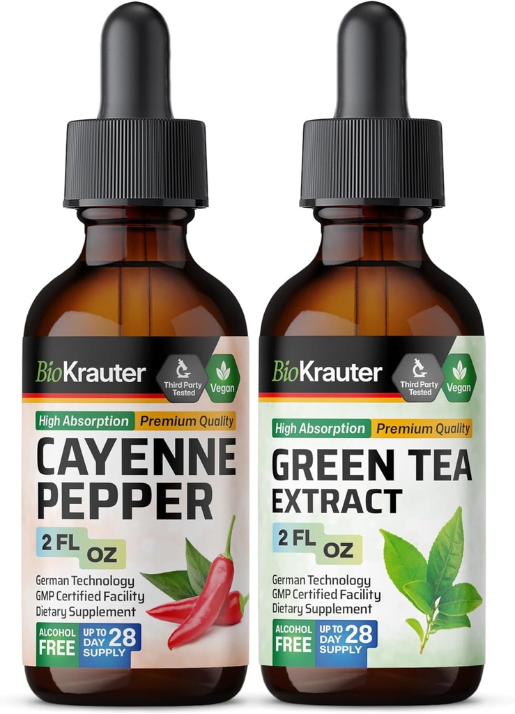 BIO KRAUTER Cayenne Tinktur 2 Fl. Oz. & Grüner Tee Tinktur 2 Fl. Oz.