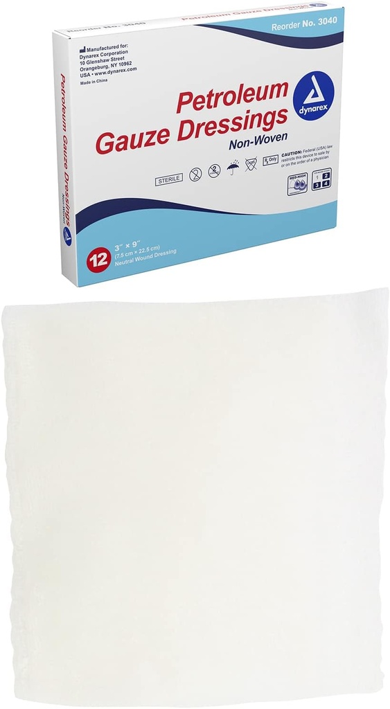 Dynarex Steriles Petroleum Nicht Adhering Gauze Dressing für Wunden, 12 Zähler