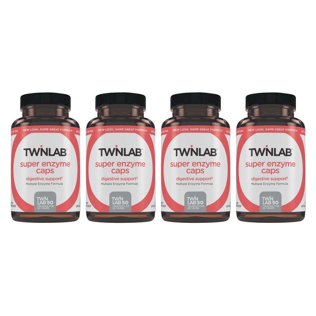 Twinlab Super Enzyme Caps - Verbrauchsergänzung mit Verdauungsenzymen - 50 Kapseln (Pack von 4)