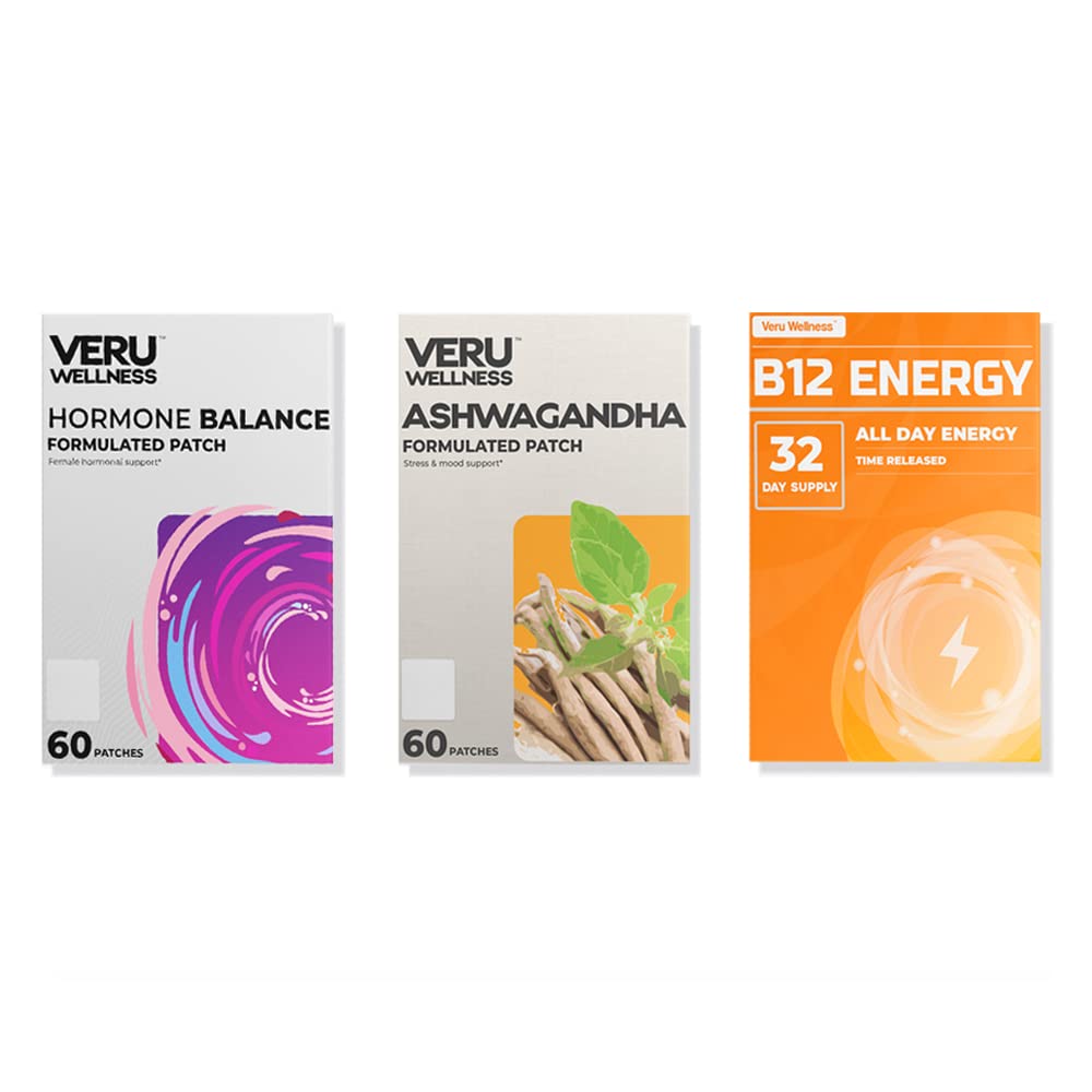 Veru Wellness Hormonal Balance Patch for Women Compete Bundle - Myo-Inositol & D-Chiro, Ashwagandha, B12 Énergie - PMS Relief, Mensural Support, Mood Stress et Energy (2 mois)