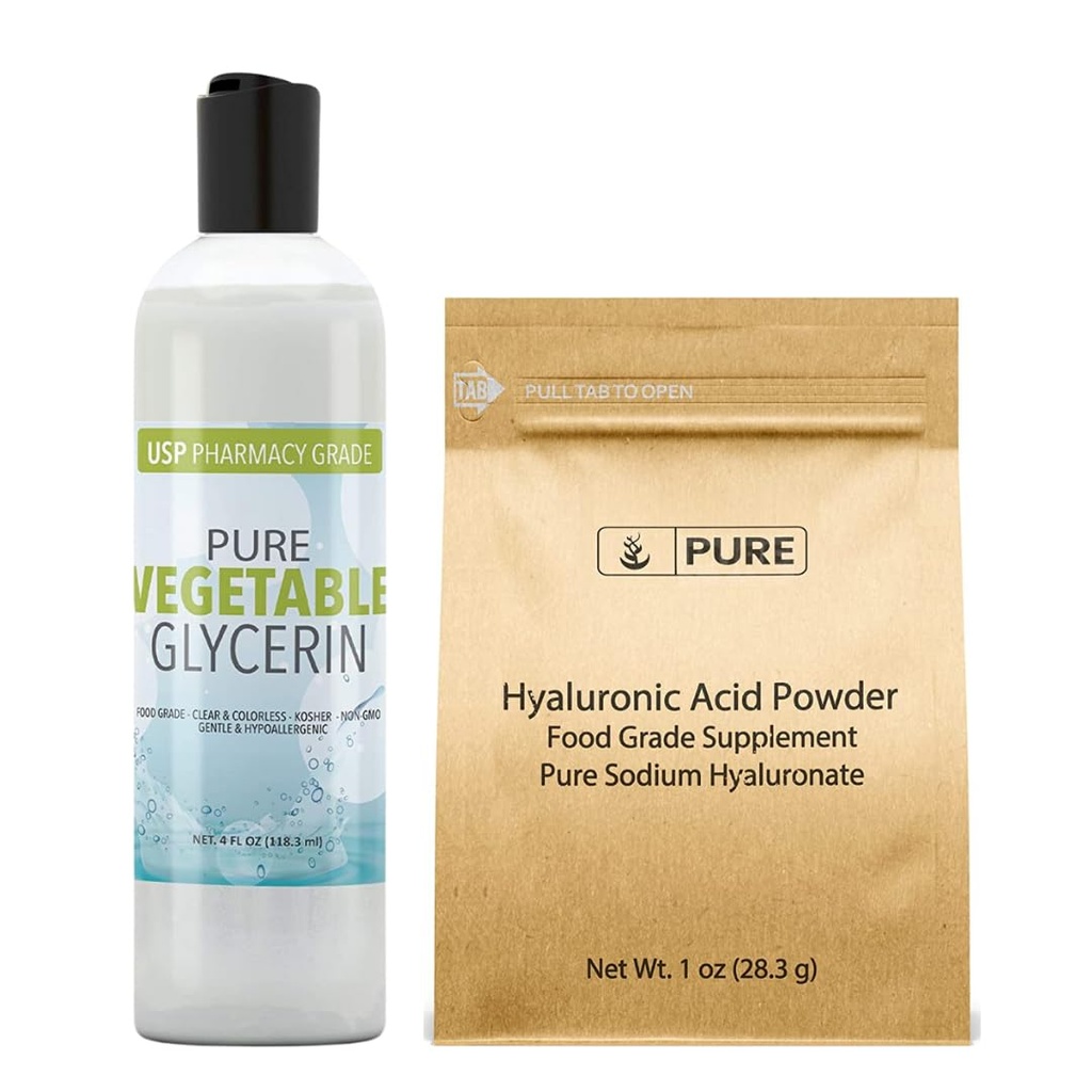 PURE ORIGINAL INGREDIENTS Hyaluronsäure und Gemüse Glycerin Bundle, verschiedene Größen, Lebensmittel Grad, Oderless