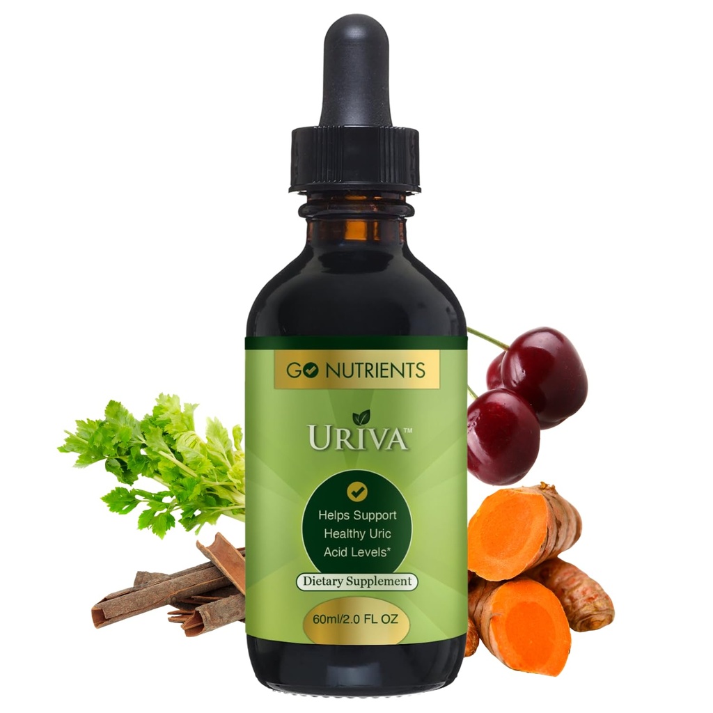Go Nährstoffe Uriva - Advanced Uric Acid Flush Cleanse mit Tart Cherry Extract Celery Seed, Turmeric & More - High Absorption Liquid Drops Supplement für Gelenke und Kidney 2.0 oz.