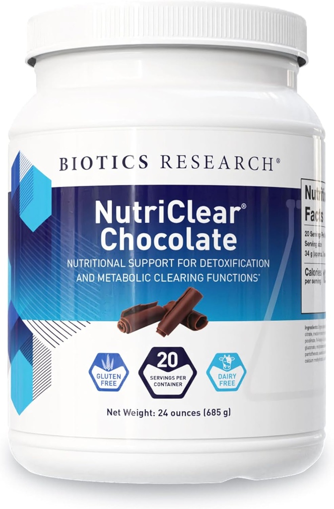 Biotics Research NutriClear Chocolate –Chocolate Powder. Nutritional Support for Detoxification and Metabolic Clearing, Healthy Body Composition, 17 g Organic Pea Protein Per Serving 24 Oz