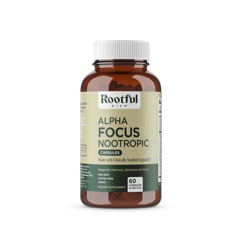 Alpha Focus Nootropic - Supplément mémoire et focus cerveau avec Choline, Citicoline, GPC, L-Tyrosine, Bacopa Monnieri, DMAE, Gingko Biloba, Lion's Mane, Niacinamide - 60 Capsules