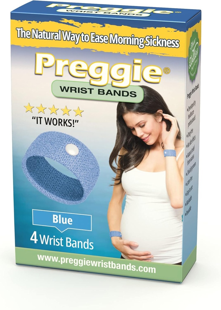 Three Lollies Preggie Anti-Nausea Wristbands – Morning Sickness Relief –- Side Effect Free - 2 Count (4 Wristbands) - Blue