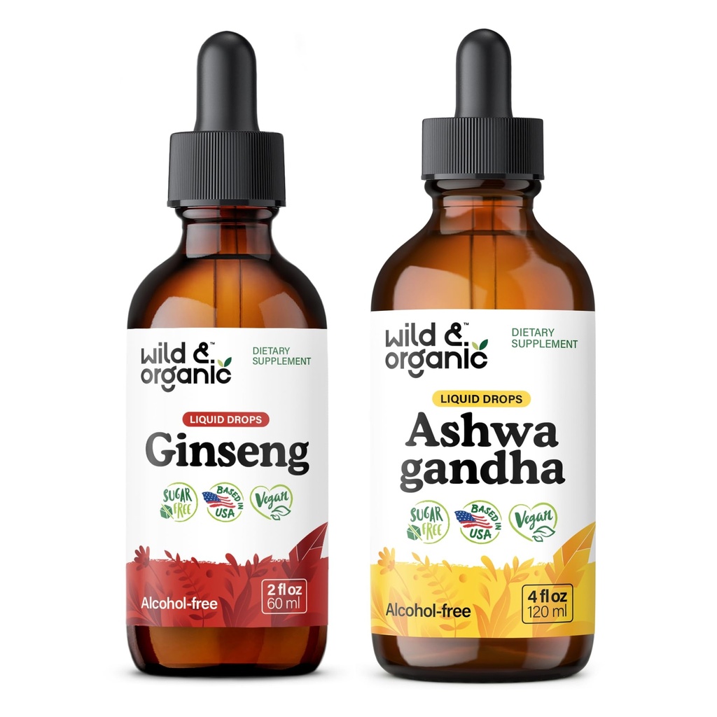 Teinture de ginseng sauvage et biologique 2 fl oz et ashwagandha Teinture 4 fl oz