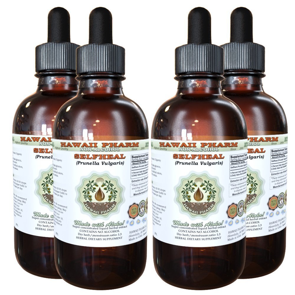 Selbsthealer Alkoholfreier Flüssigextrakt, Organische Selbstheilung (Prunella Vulgaris) Getrocknete Kräuter Glycerit Natürliche Kräuterergänzung, Hawaii Pharm, USA 4x4 fl.oz