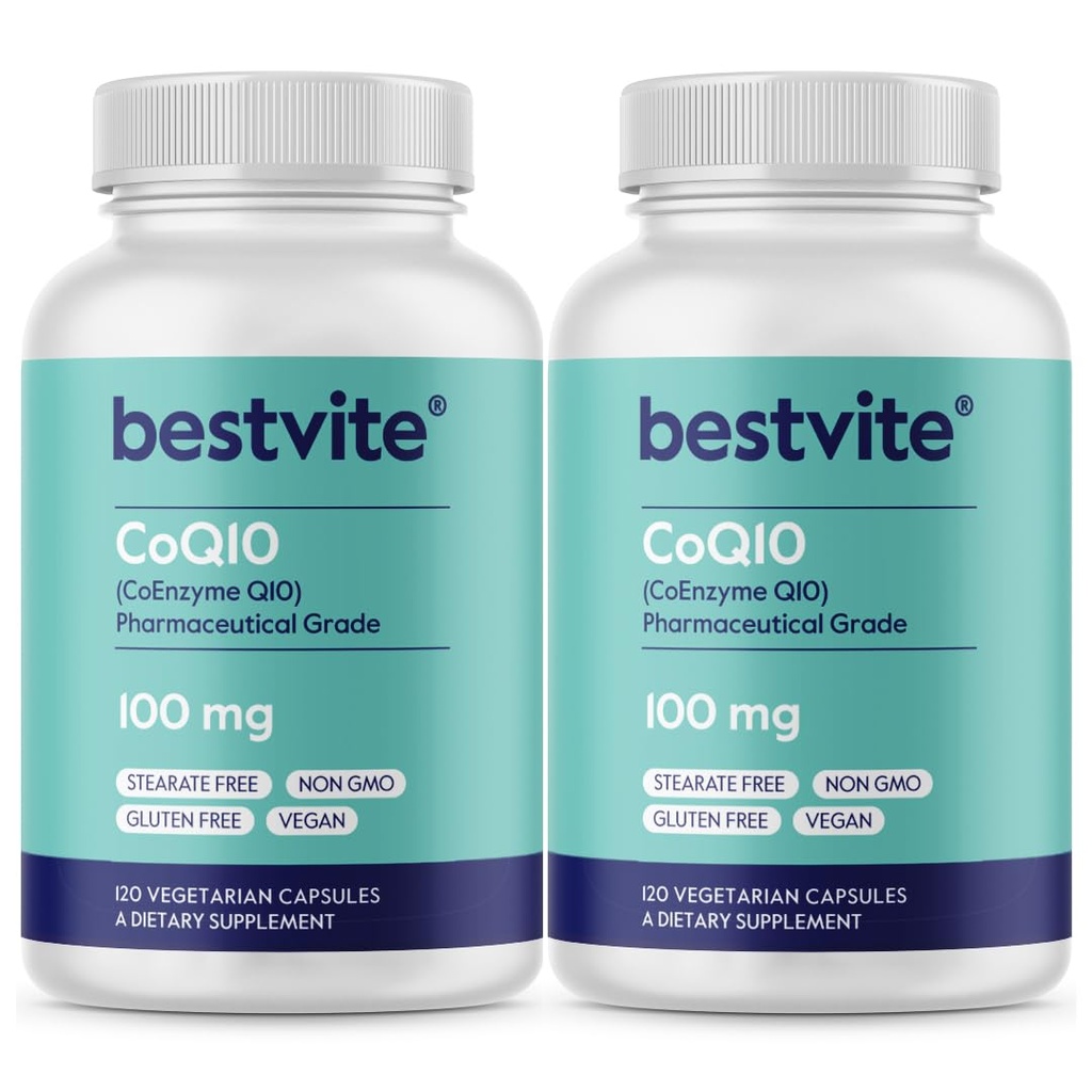 BESTVITE Coenzym CoQ10 100mg (240 vegetarische Kapseln) (2-Pack) Natürlich vergoren - No Stearates - No Fillers - Vegan - Non GMO - Glutenfrei