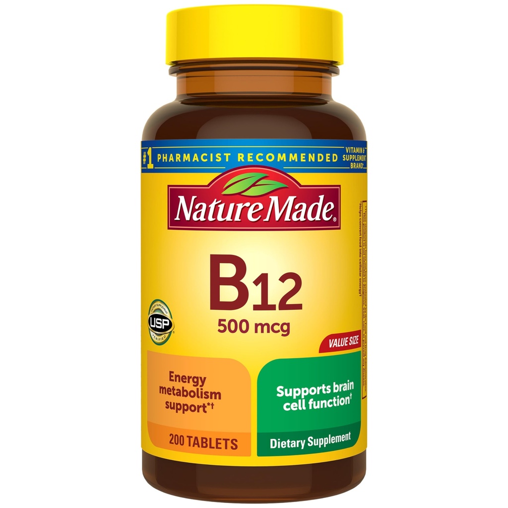 Nature faite de vitamine B12 500 mcg, complément alimentaire pour le métabolisme énergétique, 200 comprimés, 200 jours d'approvisionnement