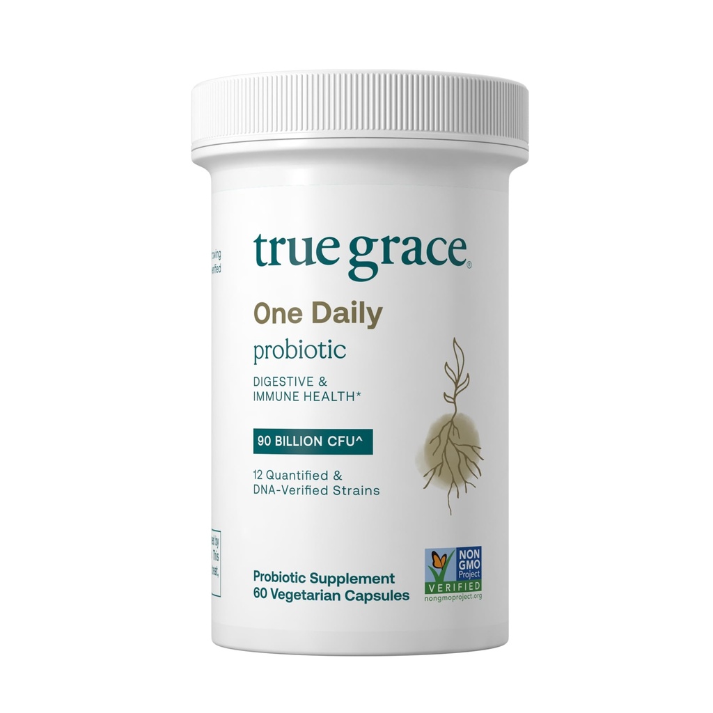 True Grace One Daily Probiotic - 60 Vegetarische Kapseln - 90 Billion CFU - Gut, Verdauungs- & Immun-Gesundheits-Unterstützung Mischung mit Prebiotic Fiber - Gluten & Soy Free - 60 Portionen